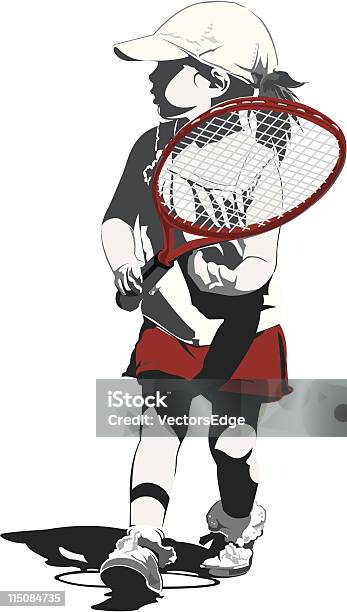 Ragazza Giocare A Tennis - Immagini vettoriali stock e altre immagini di Bambino - Bambino, Tennis, Bambine femmine