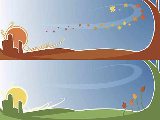 Seasons - Fall and Spring vector art illustration