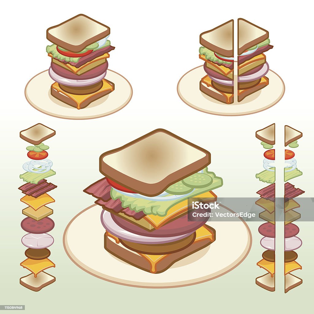 Speisen-Isometric Sandwich Symbole 02 - Lizenzfrei Speck-Salat-Tomaten-Sandwich Vektorgrafik