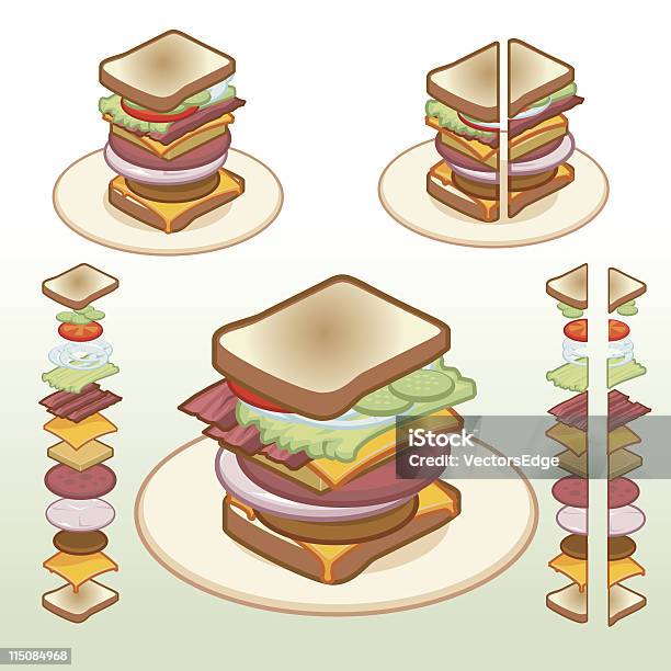 Speisenisometric Sandwich Symbole 02 Stock Vektor Art und mehr Bilder von Speck-Salat-Tomaten-Sandwich - Speck-Salat-Tomaten-Sandwich, Cheddar - Käse, Eingemacht