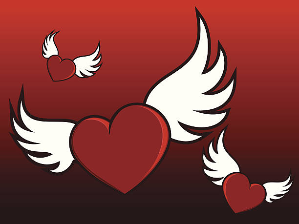 Hearts with Wings vector art illustration