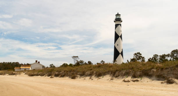 Cape Lookout Lighthouse Core Banks North Carolina Waterfront Cape Lookout Lighthouse Core Banks North Carolina Waterfront headland photos stock pictures, royalty-free photos & images