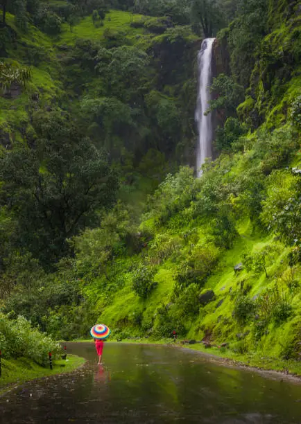 Waterfall and lush green mountains near   Satara,Maharashtra,India