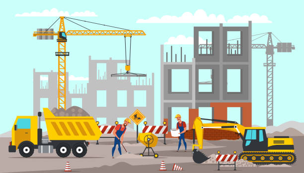 Building Construction Flat Vector Illustration Stock Illustration -  Download Image Now - Construction Industry, Construction Worker, Building  Contractor - iStock