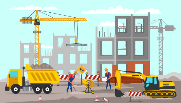 Building Construction Flat Vector Illustration Stock Illustration - Download Image Now - Construction Industry, Construction Worker, Building Contractor - iStock Building Construction Flat Vector Illustration Stock Illustration - Download Image Now - Construction Industry, Construction Worker, Building Contractor - iStock
