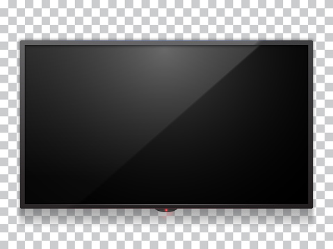 Modern 3d mock up with tv. Realistic computer monitor display or smart TV mock up vector illustration. Led television display. Empty black screen