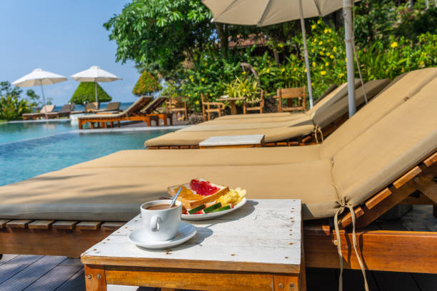 istock Breakfast at the swimming pool in the resort 1150872413