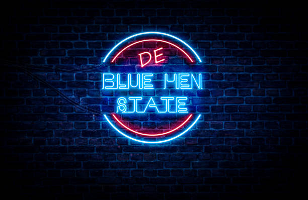 Delaware blue hen state A blue and red neon sign showing the slogan of the state: Delaware
(Slogans for all 50 states are also available in my portfolio) delaware us state photos stock pictures, royalty-free photos & images