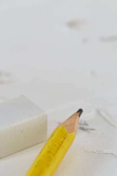 istock Yellow pencil White eraser and eraser leftovers white background 1150875269