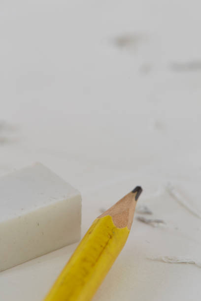 istock Yellow pencil White eraser and eraser leftovers white background 1150875290