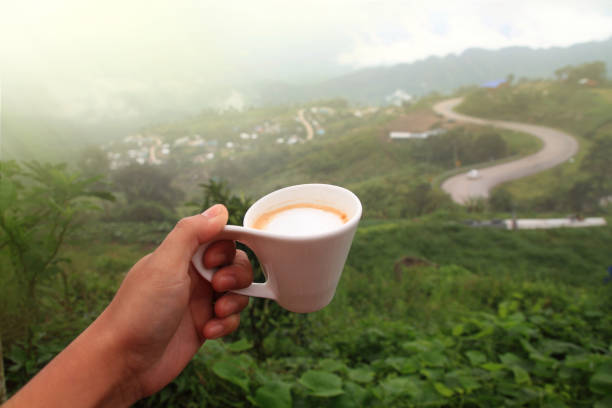 istock Morning hot coffee in the nature wild background 1150875677