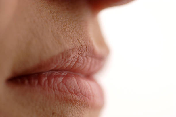 Perfil de mujer en los labios - foto de stock