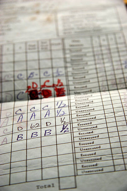 high school report card senior high school progress report card from the 70s report card letter f test results education stock pictures, royalty-free photos & images