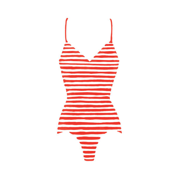 Red Striped Swimsuit Vector illustration of swimsuit. bathing suit stock illustrations