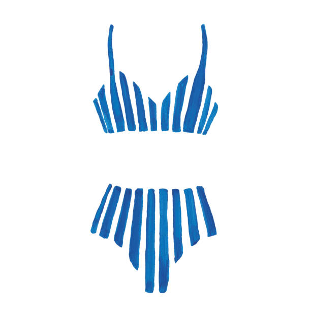 ilustrações, clipart, desenhos animados e ícones de swimwear listrado azul - bikini top