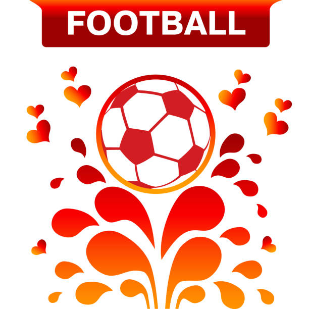 ilustrações de stock, clip art, desenhos animados e ícones de vector red soccer ball isolated on white background. bright illustration of i love soccer. ball on top of the fountain with hearts. fifa world cup. template design - fifa torneio
