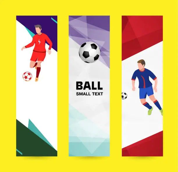 Vector illustration of Set abstract sport banner on a light bright background. soccer Players in sport form with the ball. Template design