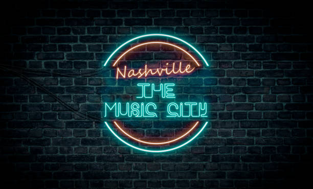 Nashville The music city A neon sign showing the slogan of the city: Nashville tennessee photos stock pictures, royalty-free photos & images