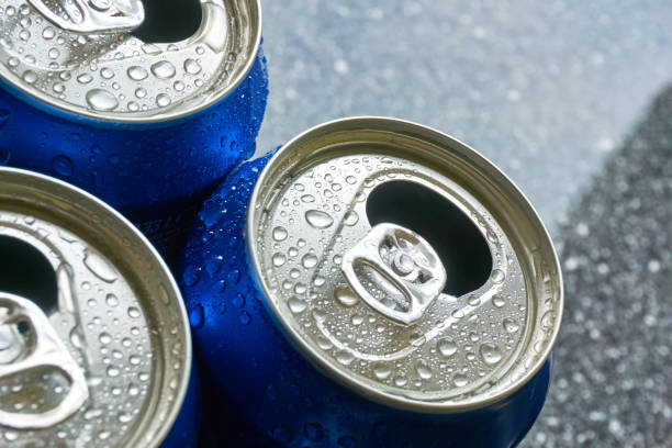 istock Close up of blue soda cans with open pull tab 1150884119