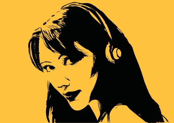 Vector illustration of Beautiful girl with headphones