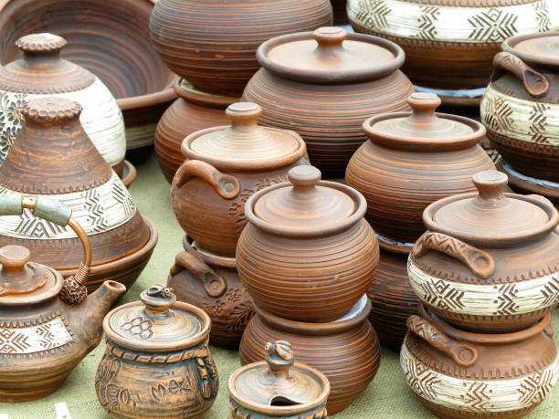 istock Old brown clay ceramic pottery retro handmade vases 1150888601
