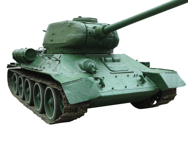 istock Green old soviet T-34 tank isolated on white background 1150888615