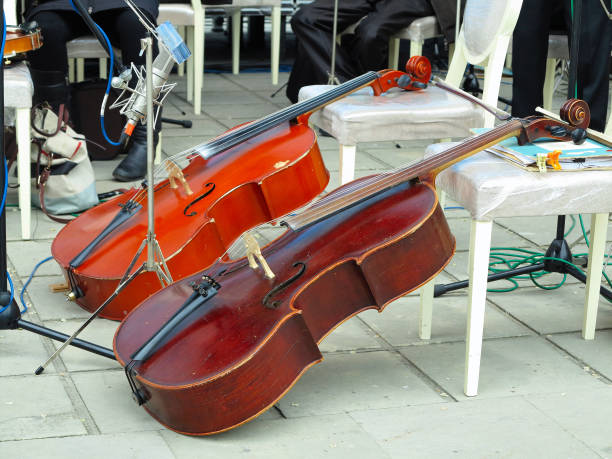 istock Two Cello Bow Instrument in orchestra on stage 1150888625