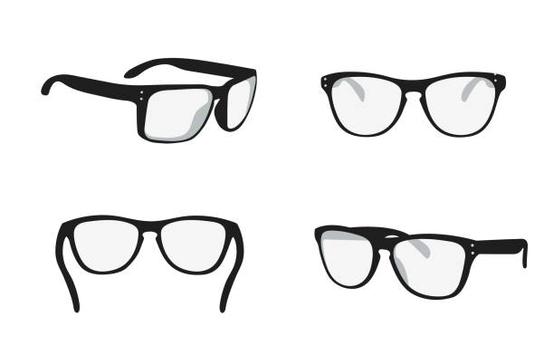 ilustrações de stock, clip art, desenhos animados e ícones de sunglasses view from different sides - eyesight optical instrument glasses retro revival