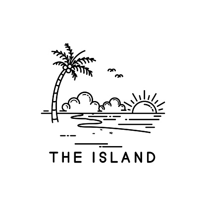 beach on a tropical island, line art style design