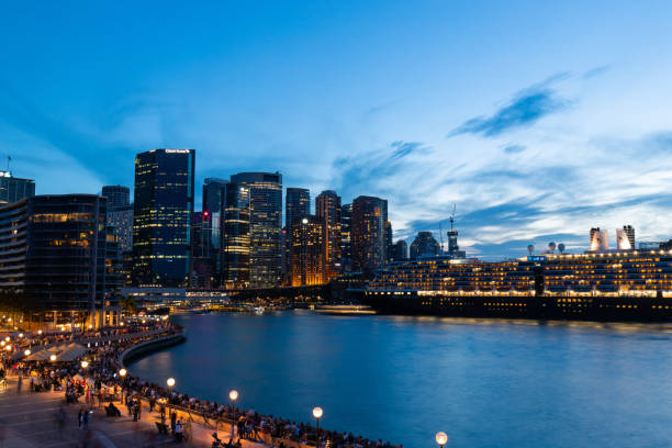 Sydney, Australia - April 21, 2019: Sydney cityscape view from Bennelong point at dusk.