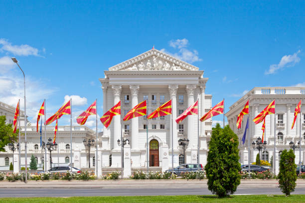 Government of Republic of Macedonia in Skopje Skopje, North Macedonia - May 21 2019: Government of Republic of Macedonia (Macedonian: Влада на Република Македонија). north macedonia stock pictures, royalty-free photos & images