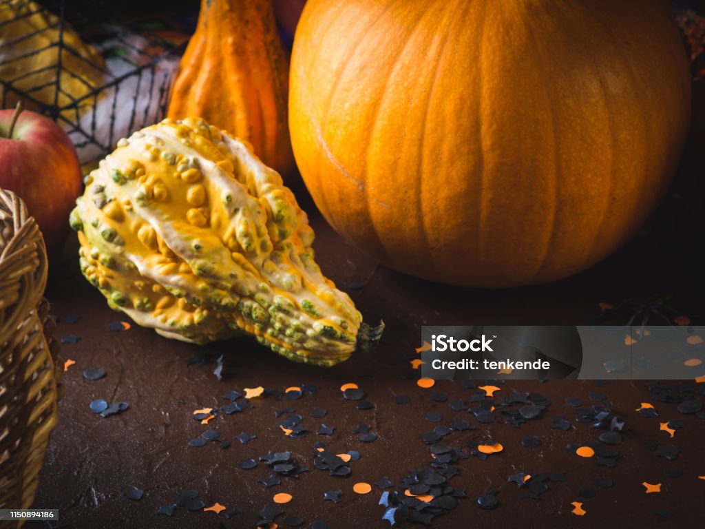 Fondo de Halloween con calabaza - Foto de stock de Araña libre de derechos