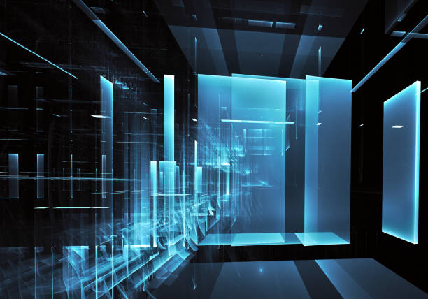 istock Abstract 3D fractal background, 3D illustration. Virtual Neon City 1150896026