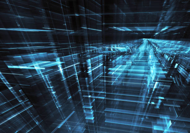 istock Abstract 3D fractal background, 3D illustration. Virtual Neon City 1150896132
