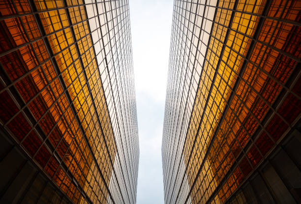 istock Bright future, finance buildings reflecting in each other, seen from below 1150897361