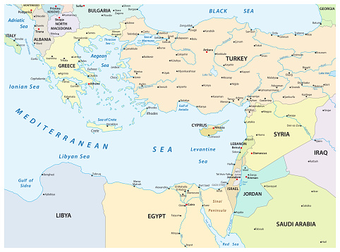 country map of the eastern mediterranean sea