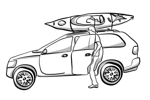 Vector illustration of Kayak On The Car