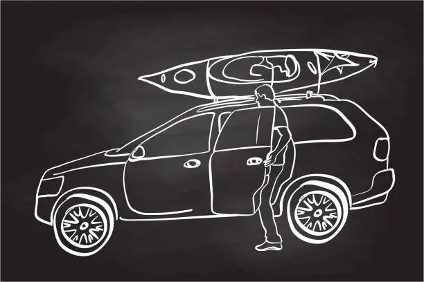 Vector illustration of Kayak On The Car Chalkboard