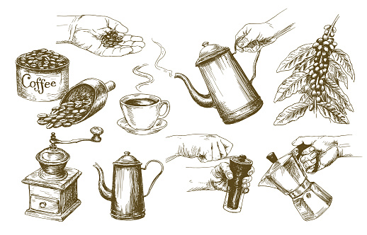 Coffee set. Hand drawn vector illustration.