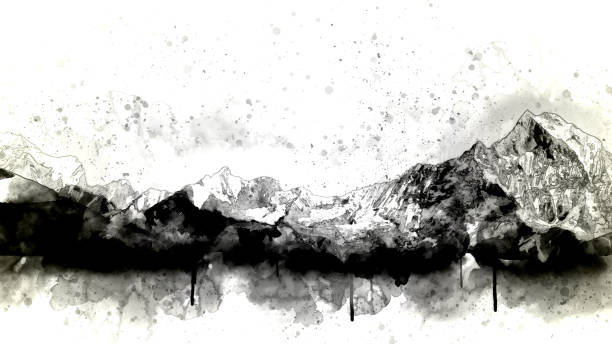 istock Abstract mountain range in monotone, digital watercolor painting 1150907839