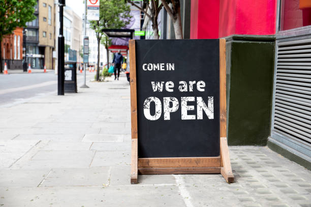 istock Come in we are open. Foldable advertising poster 1150910515