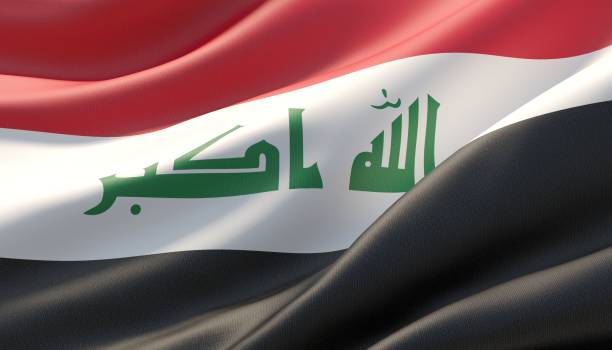 Waved highly detailed close-up flag of Iraq. 3D illustration. Background with flag of Iraq iraqi flag stock pictures, royalty-free photos & images
