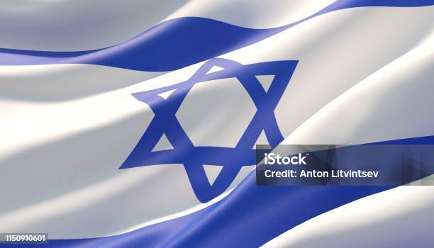 Waved Highly Detailed Closeup Flag Of Israel 3d Illustration Stock Photo - Download Image Now