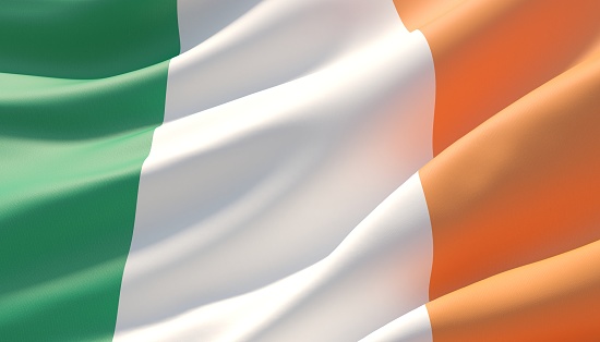 Saludó muy detallado bandera de cerca de Irlanda. Ilustración 3D. photo