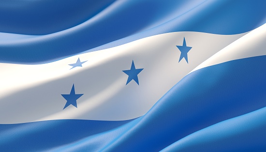 Waved highly detailed close-up flag of Honduras. 3D illustration.