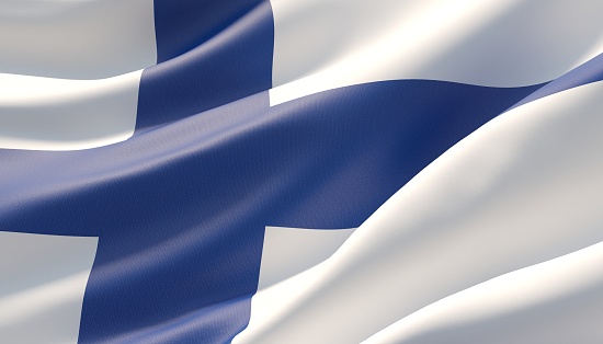 Saludó muy detallado bandera de cerca de Finlandia. Ilustración 3D. photo