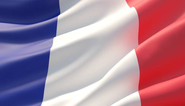 Waved highly detailed close-up flag of France. 3D illustration. Background with flag of France tricolor stock pictures, royalty-free photos & images