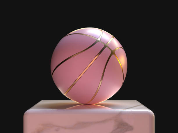rosa pastel ouro abstrato bola/basquete 3d renderização esporte objeto conceito - gold ball sphere basketball - fotografias e filmes do acervo