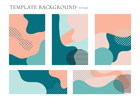Set of cover brochure and banner web template background. Seamless patterns pastels color. Geometric fluid shapes trendy layout with space for text. Vector illustration