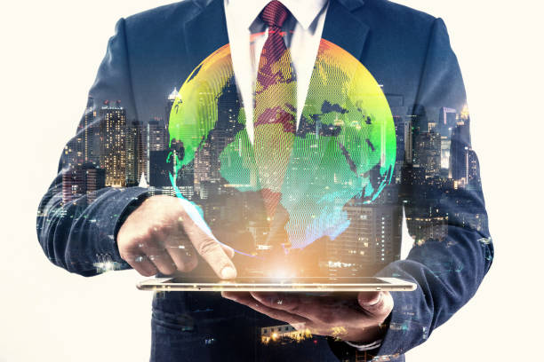 istock double exposure of businessman using cellphone or smart phone and globe simulation with blur city night, network technology connection concept 1150912143